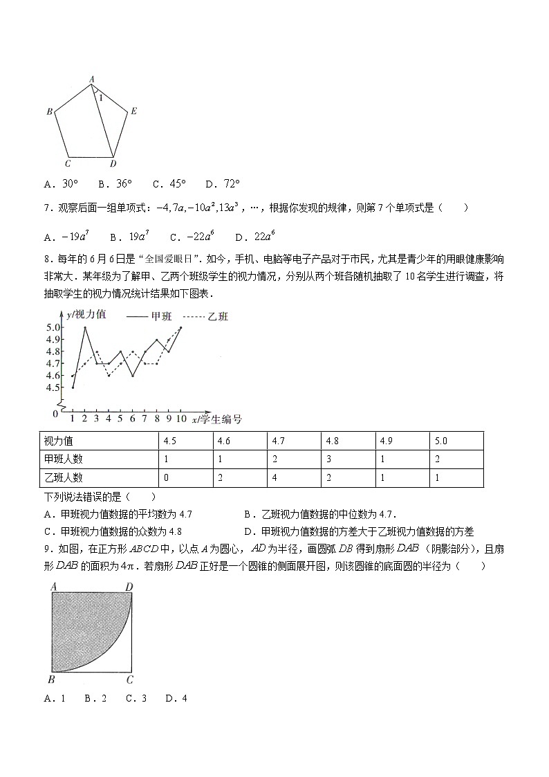 2022年云南省昆明市第八中学初中学业水平考试数学模拟（四）(word版含答案)第2页