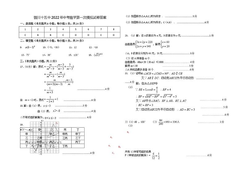 2022年宁夏回族自治区银川市兴庆区银川市第十五中学九年级一模数学试题(word版含答案)03