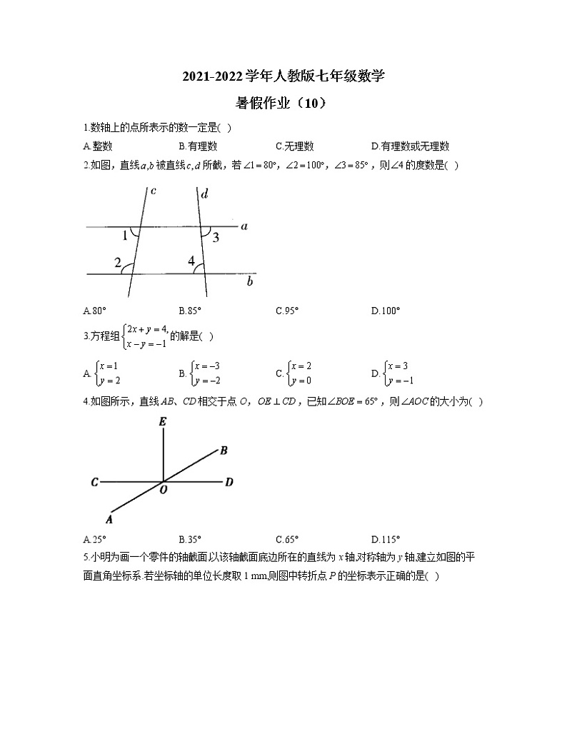 2021-2022学年人教版七年级数学暑假作业（10）第1页