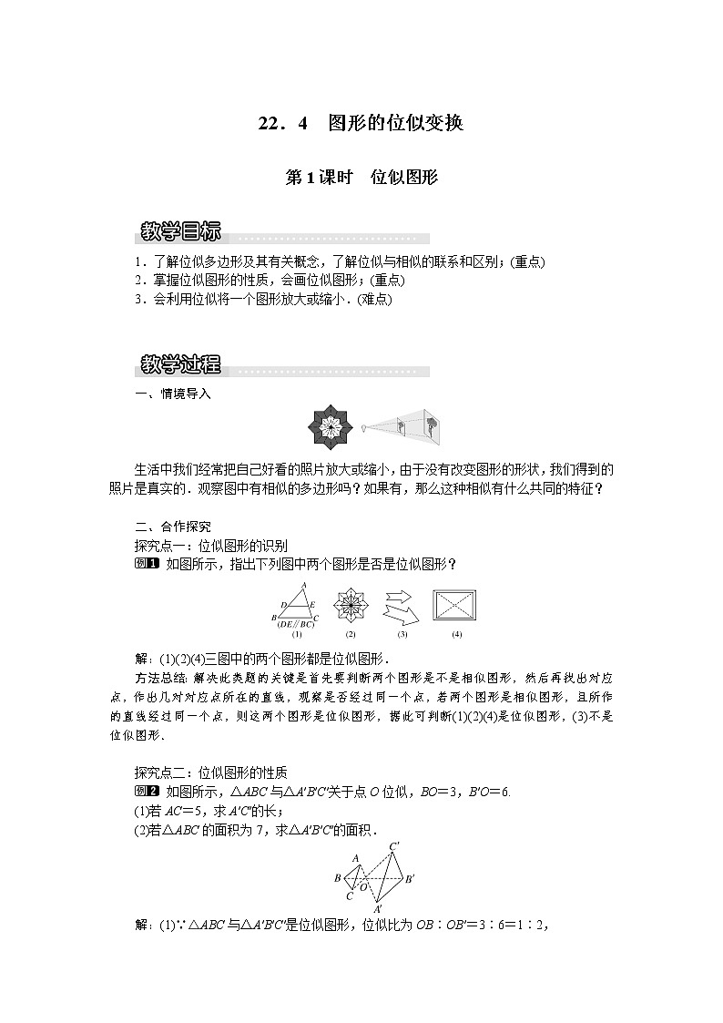 沪科版数学九年级上册  22.4 第1课时  位似图形1 教案第1页