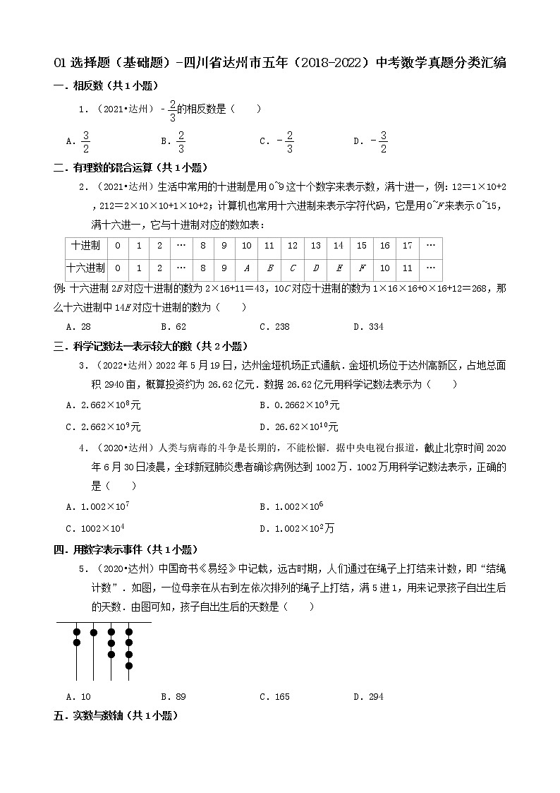 01选择题（基础题）-四川省达州市五年（2018-2022）中考数学真题分类汇编（共24题）第1页