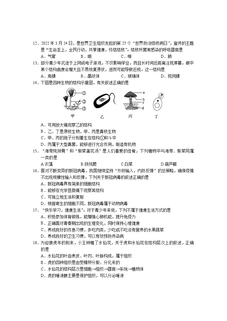 2021-2022资阳市初中学业水平考试暨高中阶段学校招生考试（无答案）03