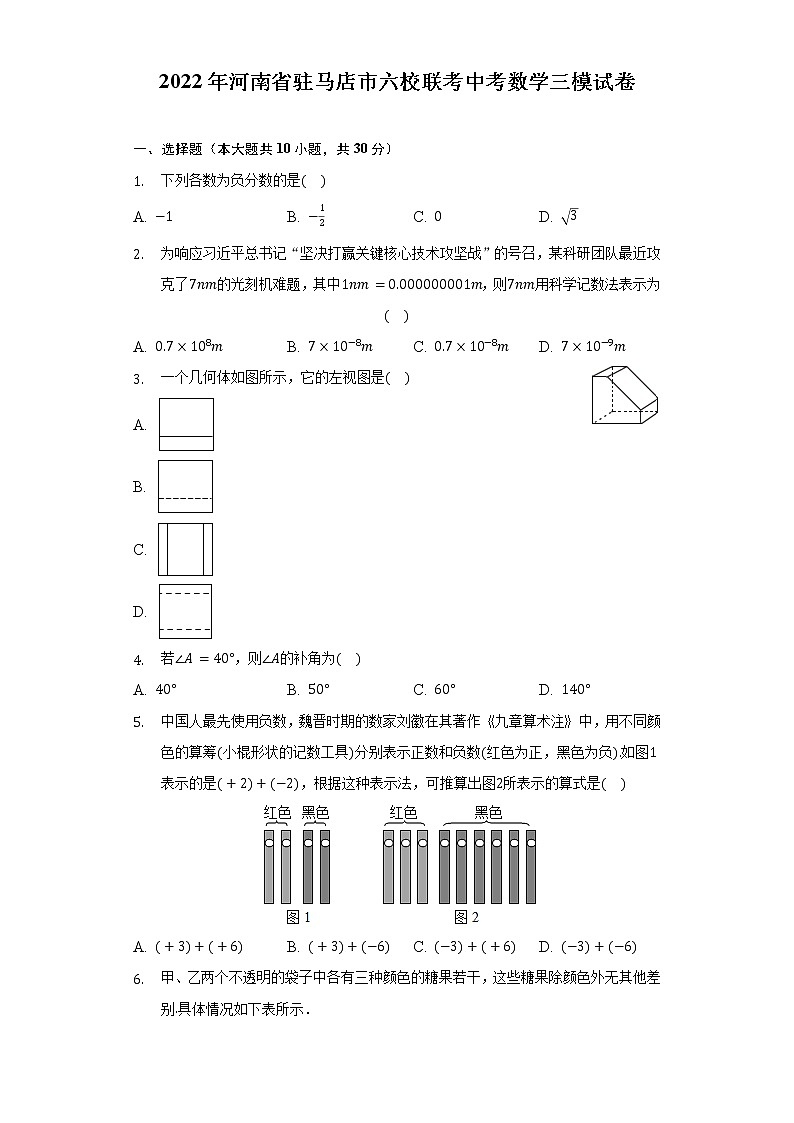 2022年河南省驻马店市六校联考中考数学三模试卷-（含解析）第1页