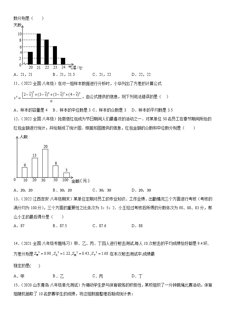 专题强化 数据分析（平均数、方差、中位数、众数）的综合八年级数学下册《考点•题型•技巧》精讲与精练高分突破（人教版）03