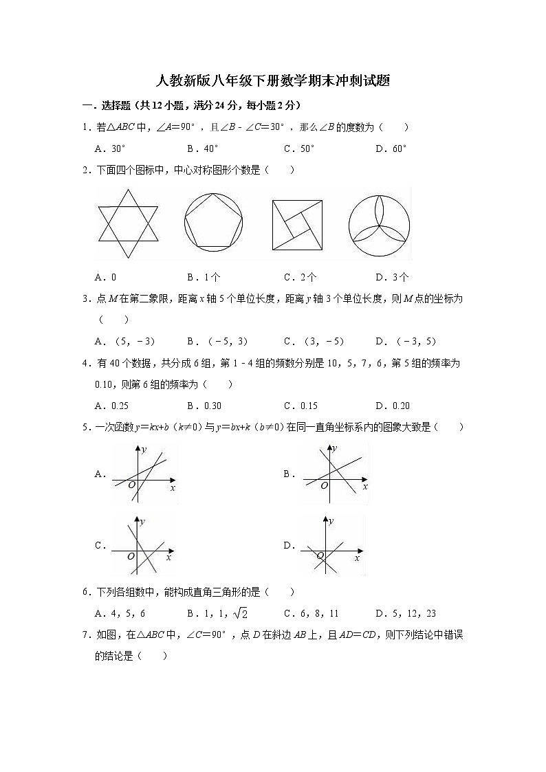 【人教版】八年级下册数学期末冲刺试题（有答案）第1页