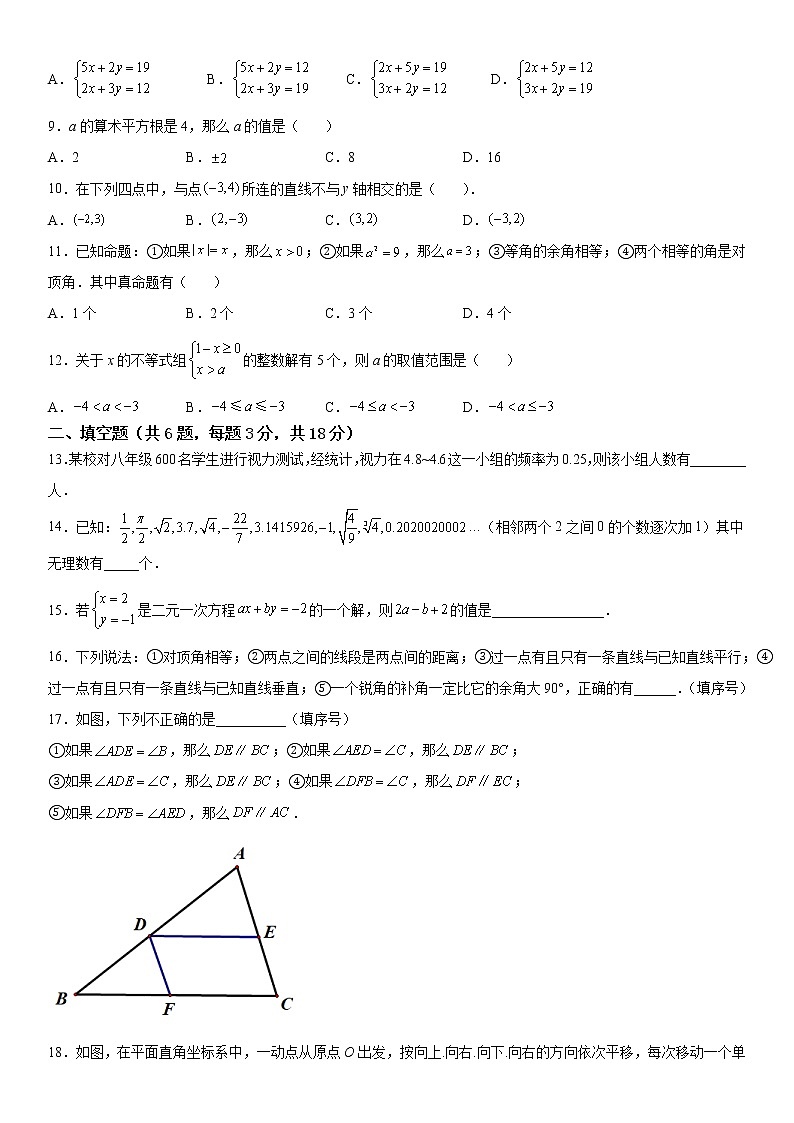 2022年七年级下册期末模拟考试数学 试题卷（一）第2页