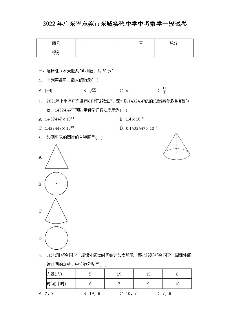 2022年广东省东莞市东城实验中学中考数学一模试卷（含解析）01