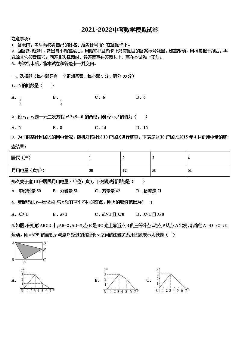 2021-2022学年广东省深圳市平湖中学中考数学五模试卷含解析01