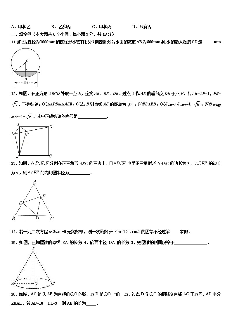 2021-2022学年安徽池州市东至县市级名校中考联考数学试题含解析第3页