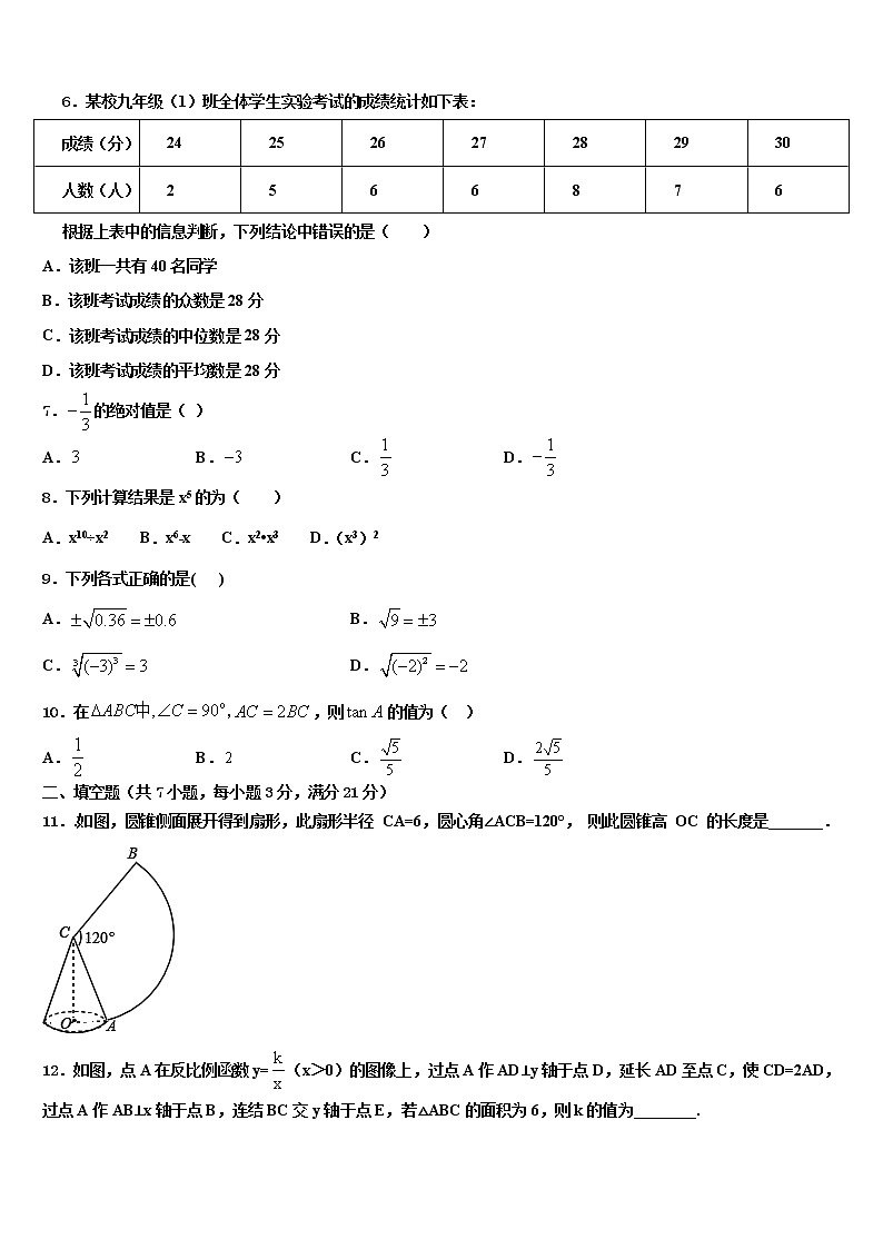 2021-2022学年安徽省亳州市蒙城八中重点中学中考数学模拟精编试卷含解析02