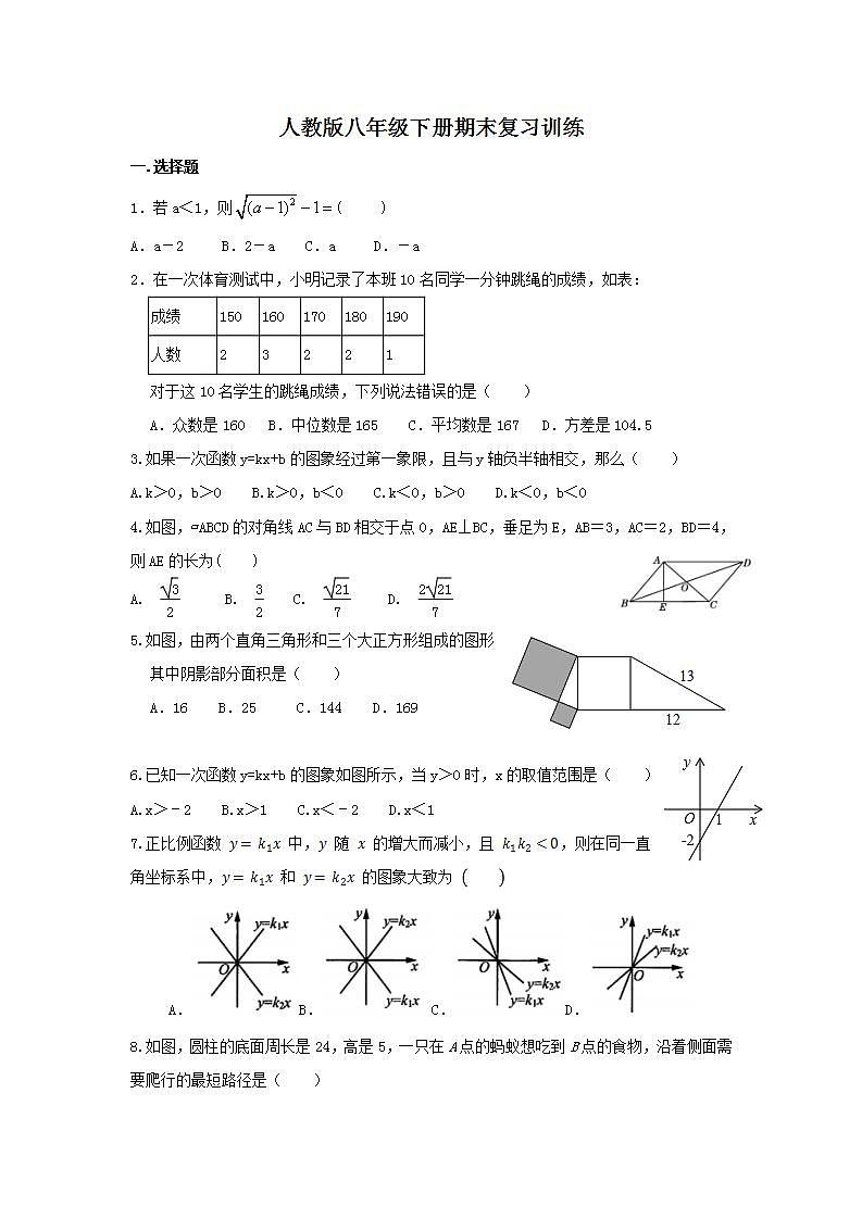2021--2022学年人教版八年级数学下册期末复习训练第1页
