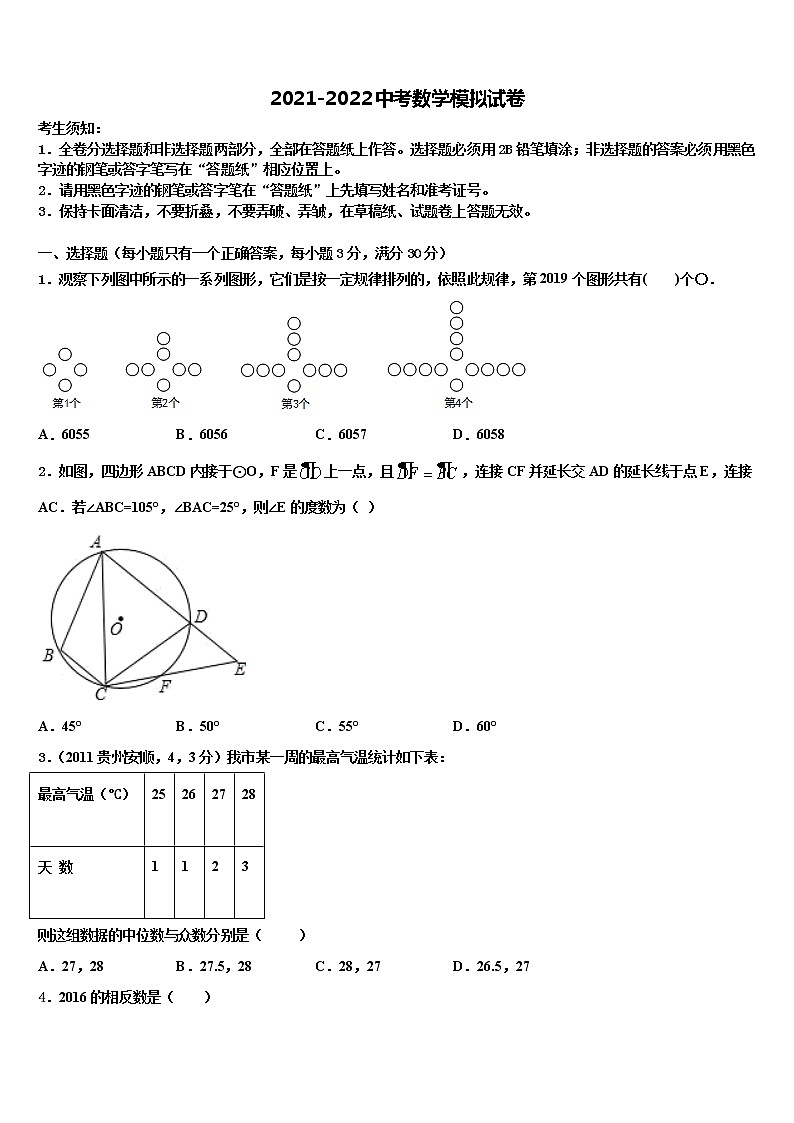 2021-2022学年广东省深圳市盐田区重点名校中考数学模拟试题含解析第1页