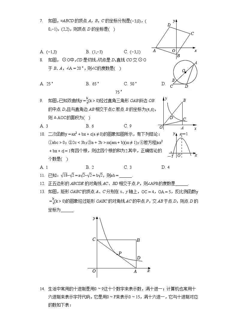 2022年甘肃省嘉峪关市中考数学三模试卷（含答案解析）第2页