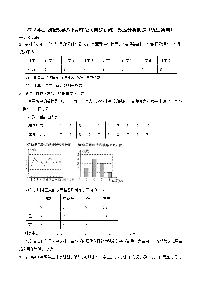 2022年浙教版数学八下期中复习阶梯训练：数据分析初步（优生集训）第1页
