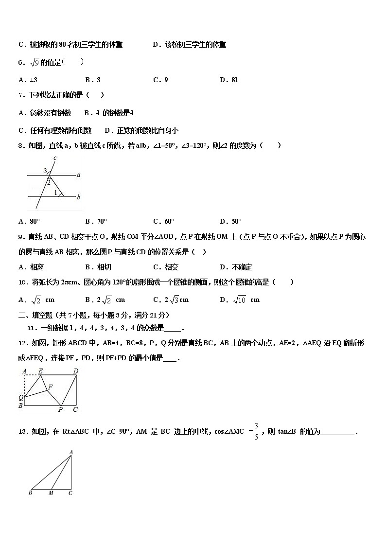 2021-2022学年河北省正定县重点中学中考数学考前最后一卷含解析02