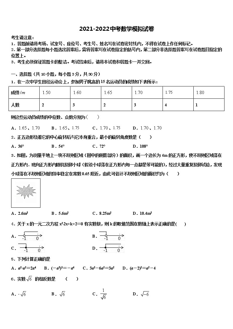 2021-2022学年河南省漯河市郾城区重点中学中考数学最后冲刺模拟试卷含解析01