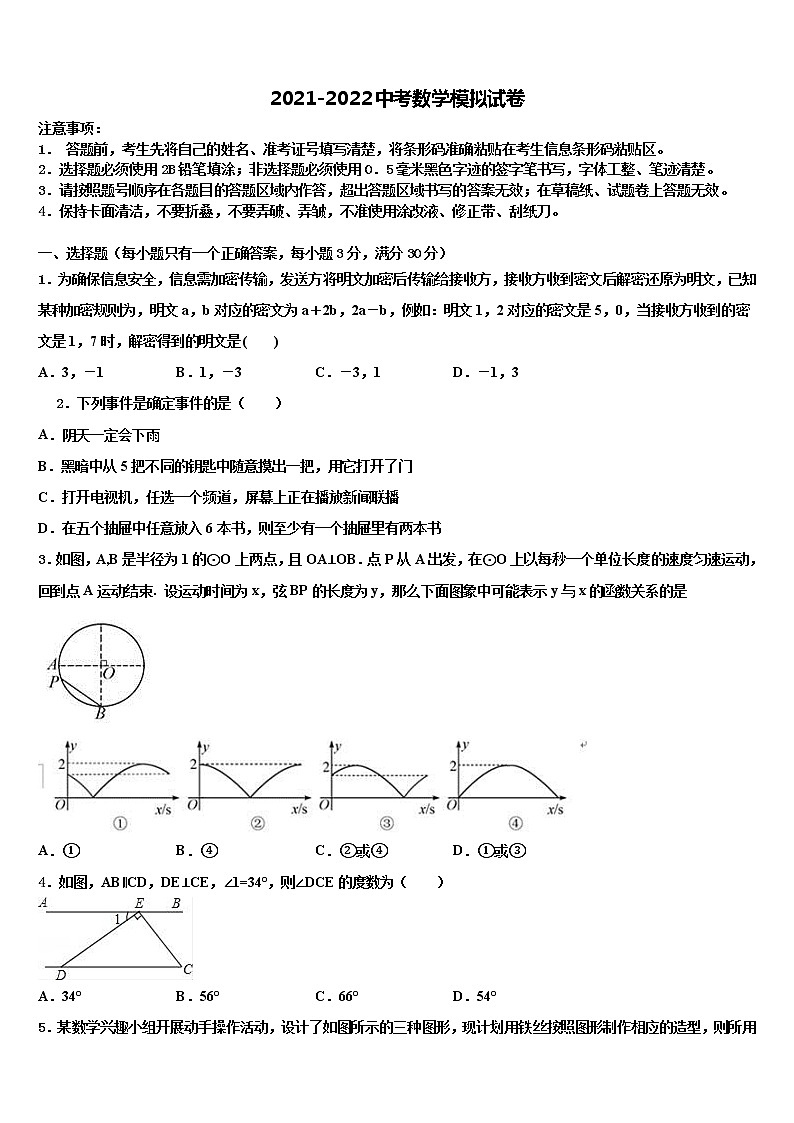 2021-2022学年黑龙江省哈尔滨市六十中学中考试题猜想数学试卷含解析01