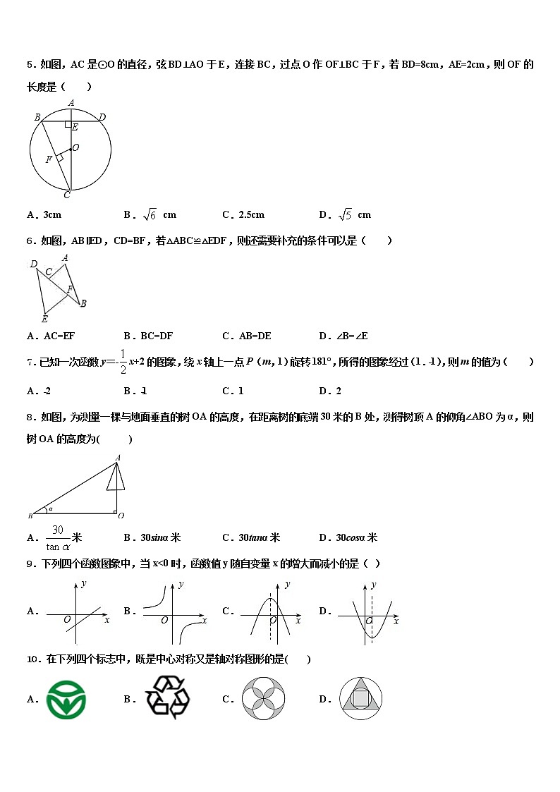2021-2022学年湖北省广水市市马坪镇重点达标名校十校联考最后数学试题含解析02