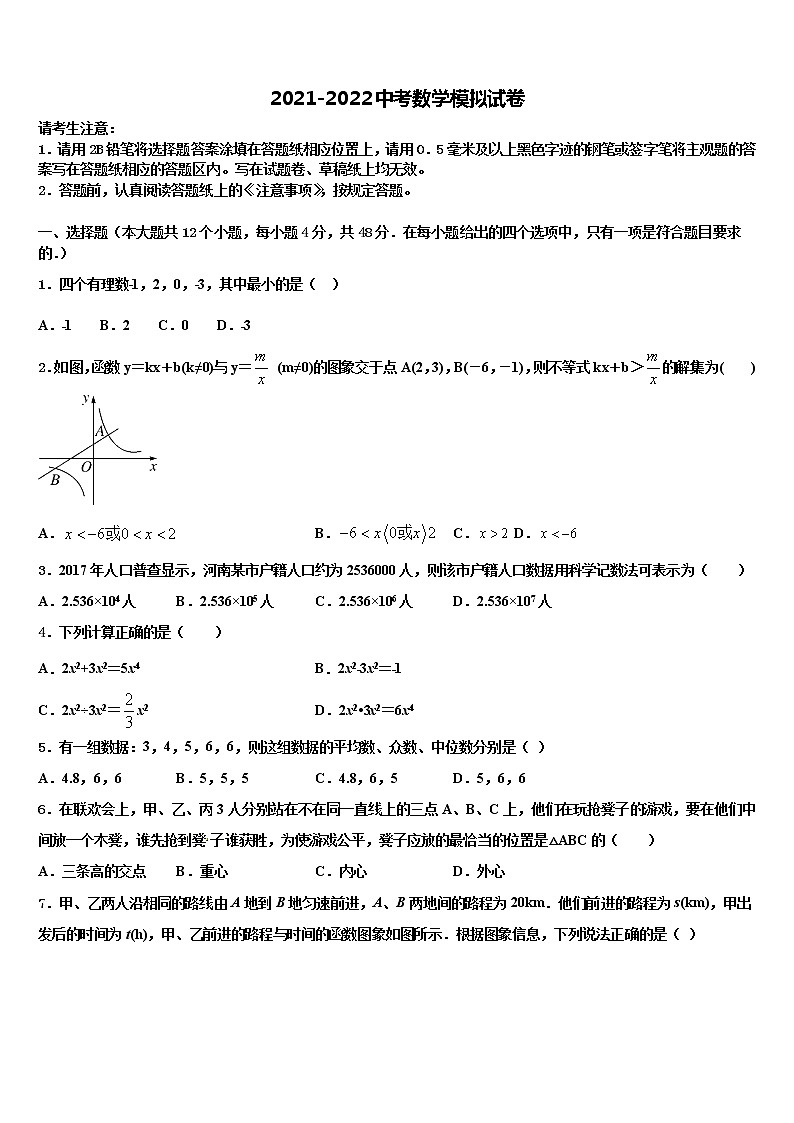 2021-2022学年黑龙江省佳木斯市桦南县重点中学中考二模数学试题含解析01