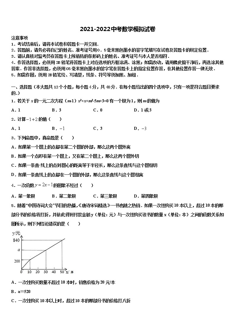 2021-2022学年江苏省南通市崇川区达标名校中考数学模试卷含解析第1页