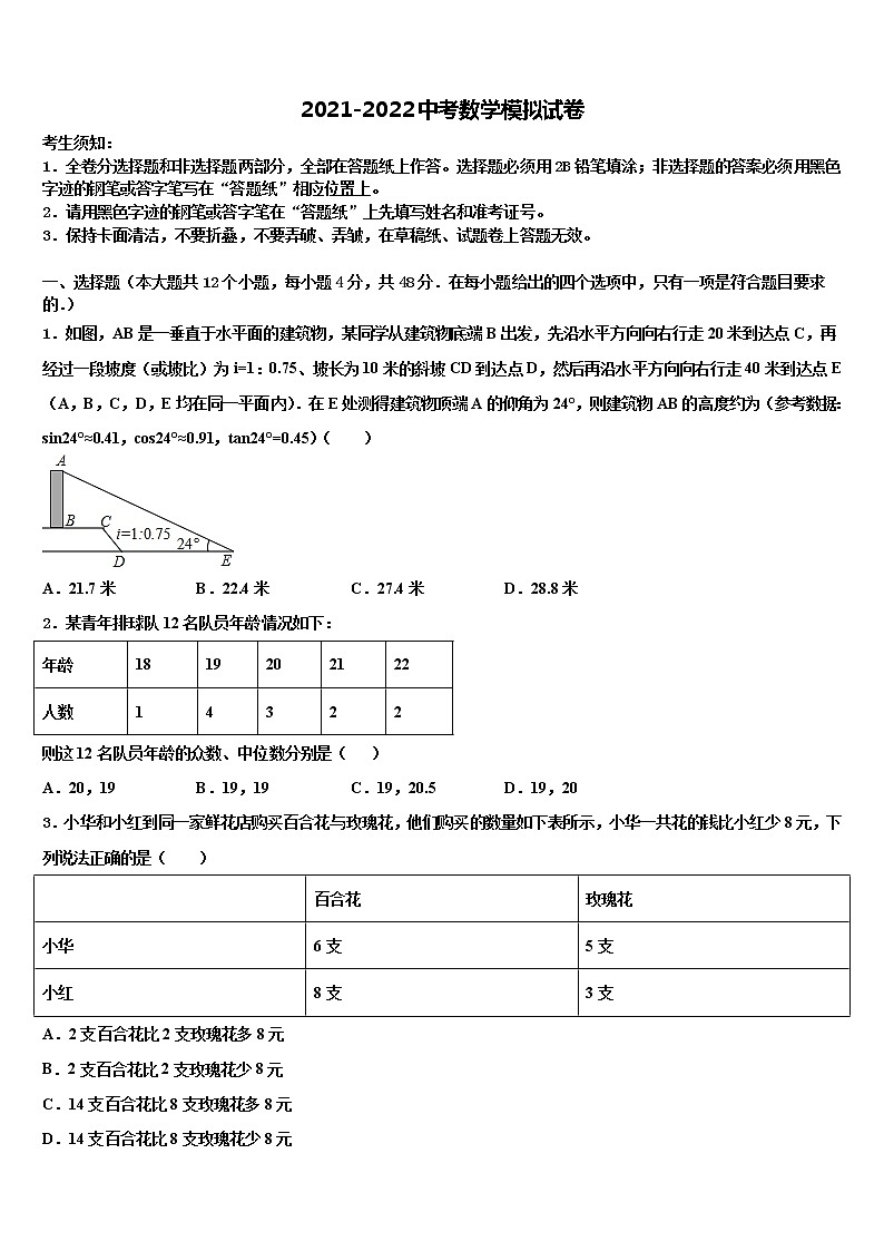 2021-2022学年江苏省庙头中学中考数学猜题卷含解析第1页