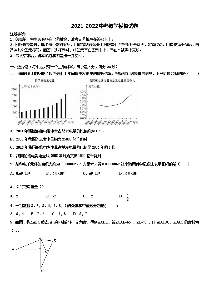 2021-2022学年湖南省郴州市汝城县中考数学押题试卷含解析第1页
