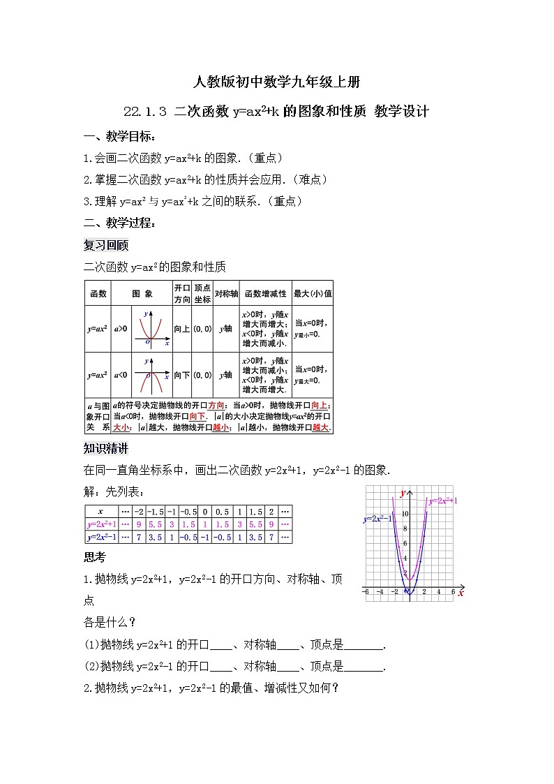 22.1.3 《二次函数y=ax²＋k的图象和性质》课件+教案01