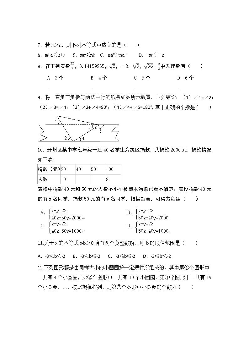 人教版七年级下册+期末模拟数学试题（无答案）02