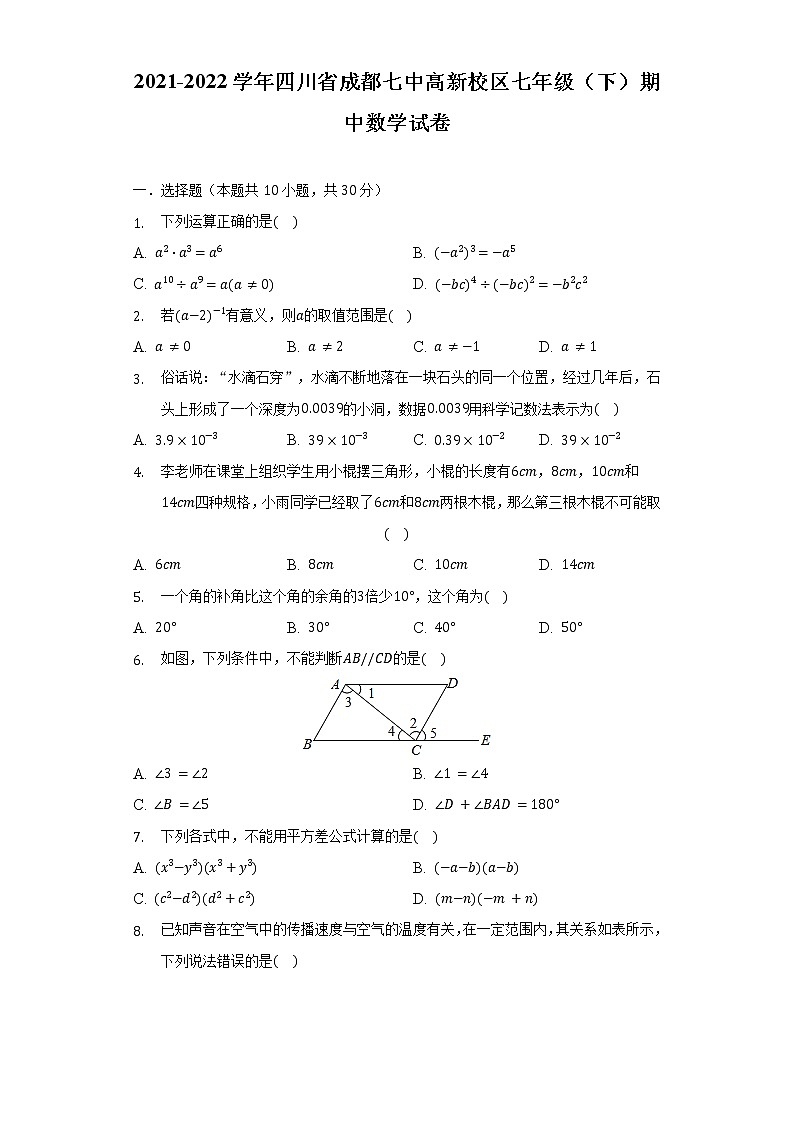 2021-2022学年四川省成都七中高新校区七年级（下）期中数学试卷（含解析）第1页