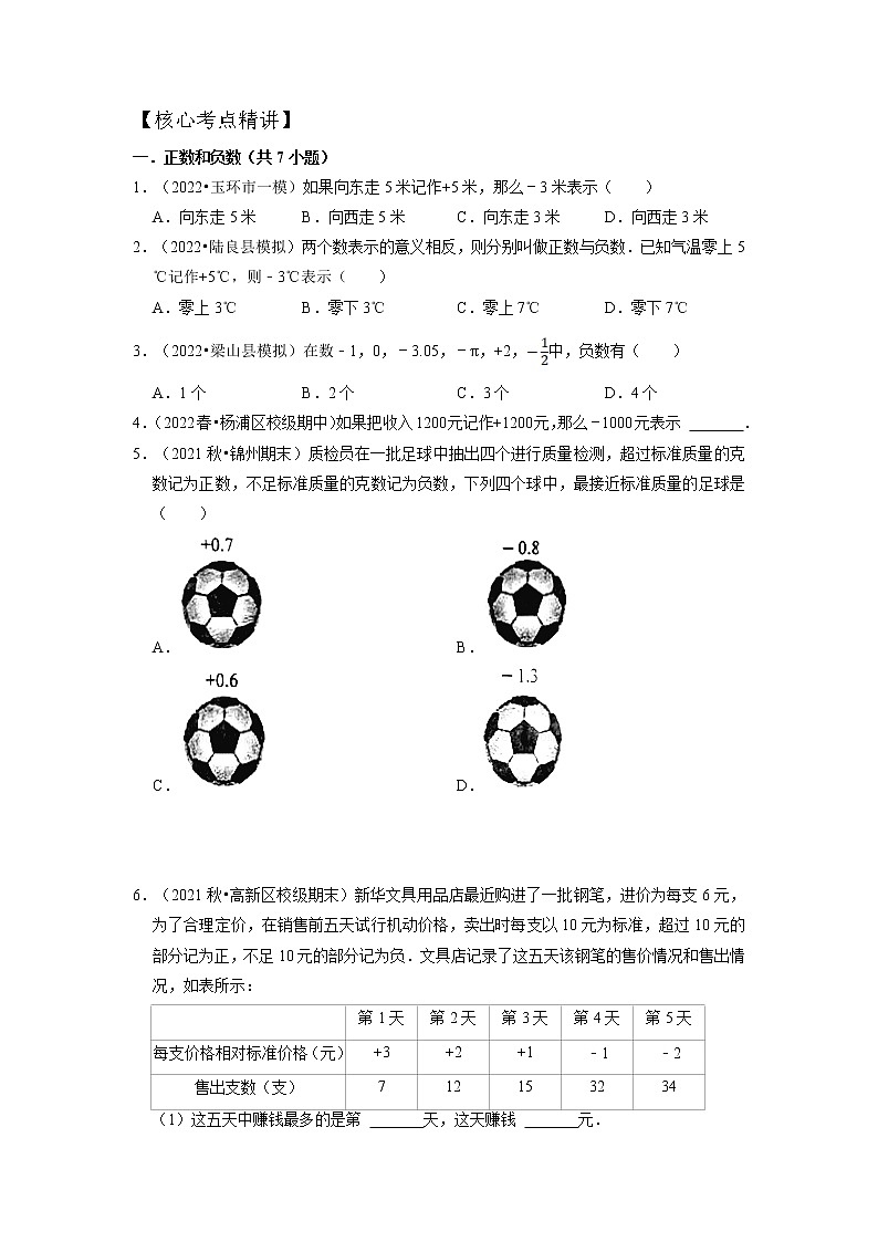 第01讲正数和负数、有理数（核心考点讲与练）【暑假预习】2022年暑假新七年级数学核心考点讲与练（人教版）（原卷版）第3页