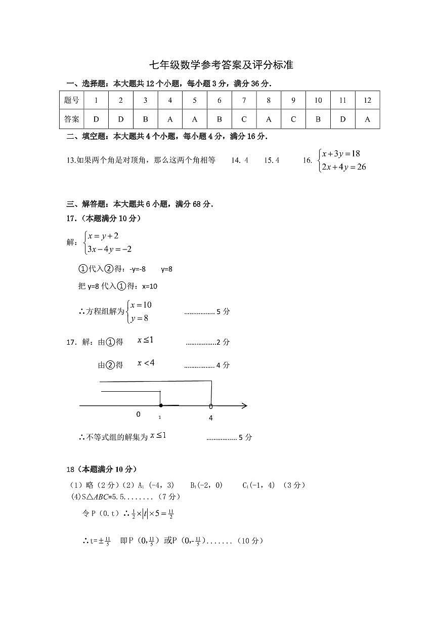 七年级数学参考答案及评分标准第1页