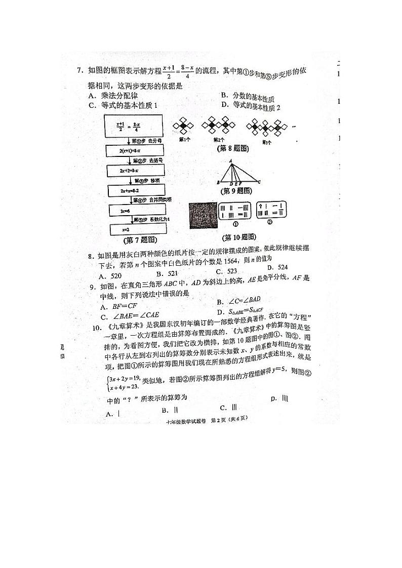 2022年春南阳宛城区七年级期末考试数学试卷第2页