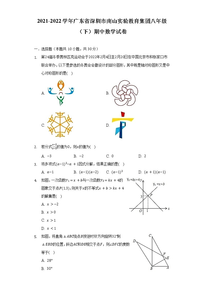 2021-2022学年广东省深圳市南山实验教育集团八年级（下）期中数学试卷（含解析）01