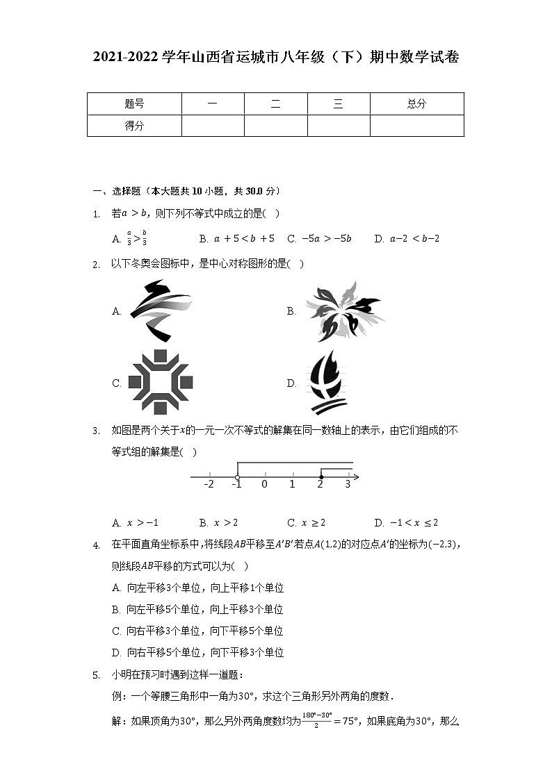 2021-2022学年山西省运城市八年级（下）期中数学试卷（含解析）第1页
