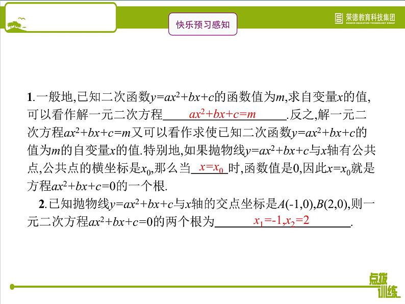 二次函数与一元二次方程教学习题课件第2页