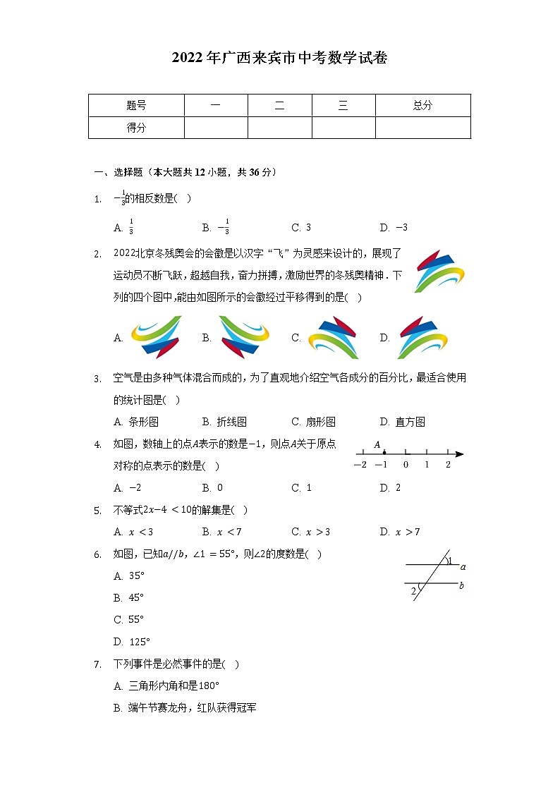 2022年广西来宾市中考数学试卷（含解析）第1页
