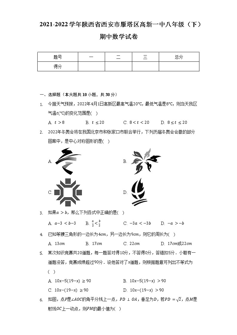 2021-2022学年陕西省西安市雁塔区高新一中八年级（下）期中数学试卷（含解析）01