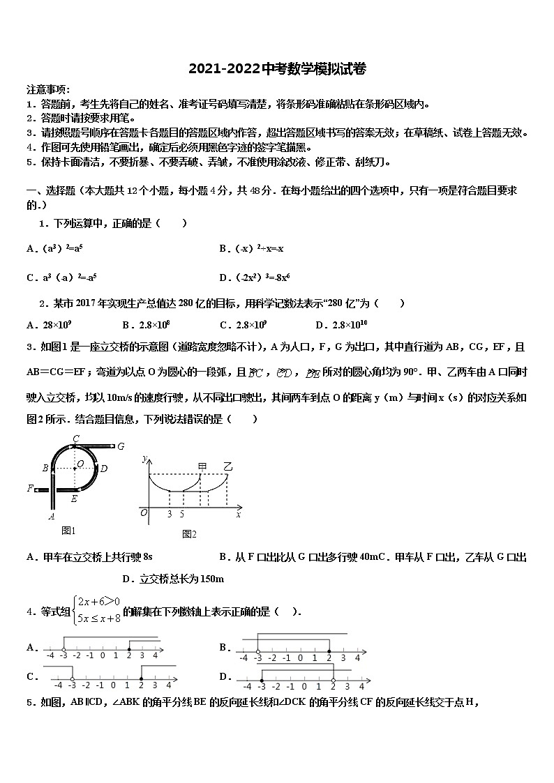 2021-2022学年江西专版市级名校中考数学考试模拟冲刺卷含解析01