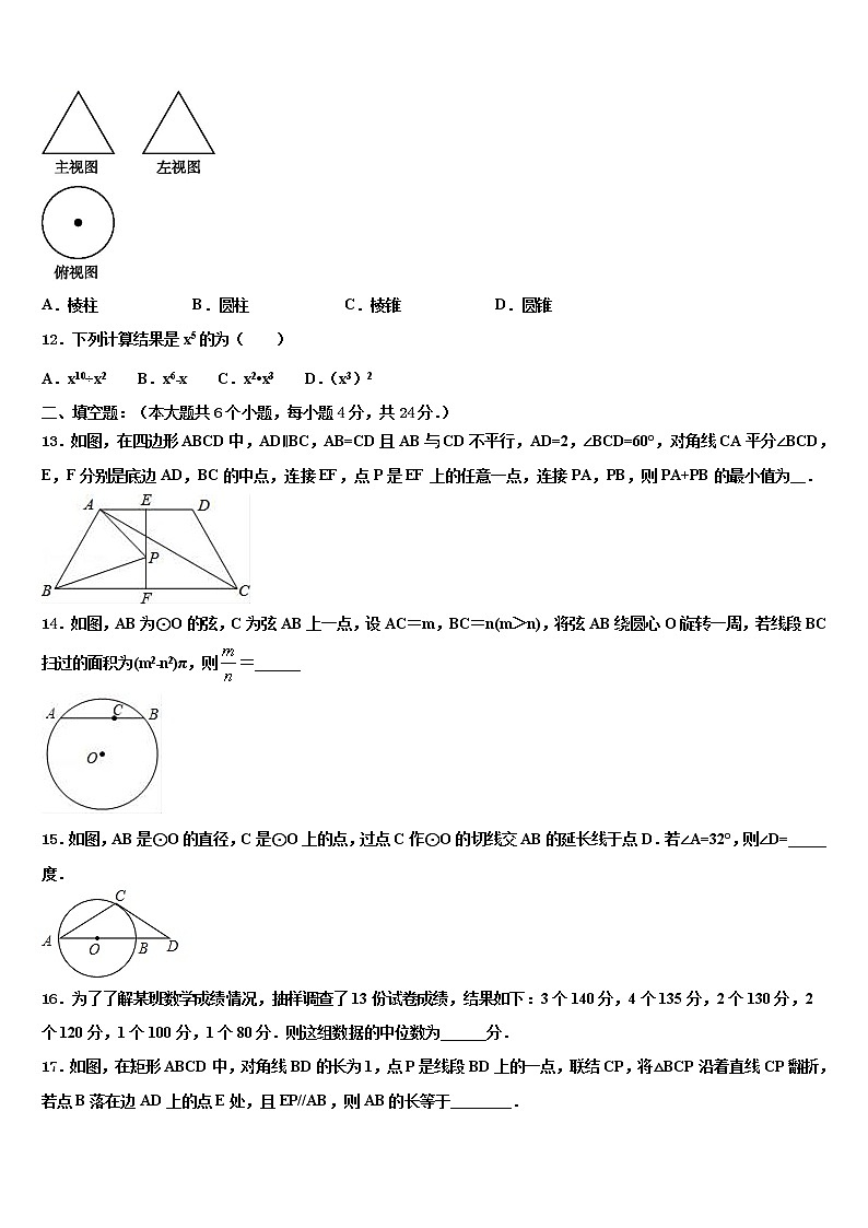 2021-2022学年江西专版市级名校中考数学考试模拟冲刺卷含解析03
