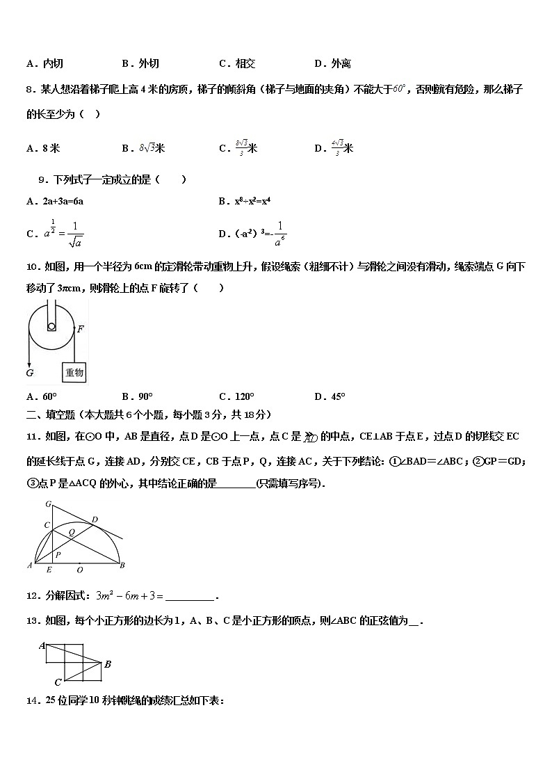 2021-2022学年晋中市重点中学中考适应性考试数学试题含解析02