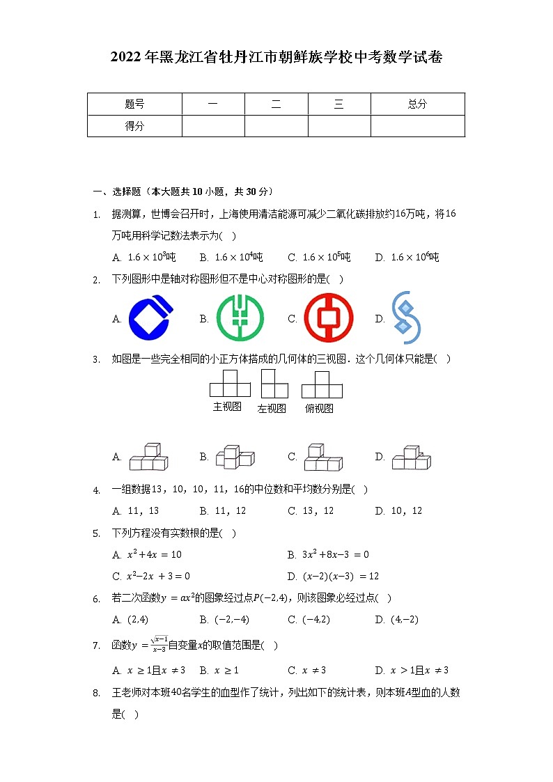 2022年黑龙江省牡丹江市朝鲜族学校中考数学试卷（含解析）01
