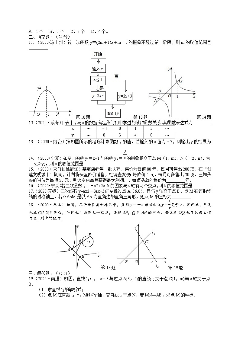 初三数学《函数及其图像》单元测试（含答案）第2页