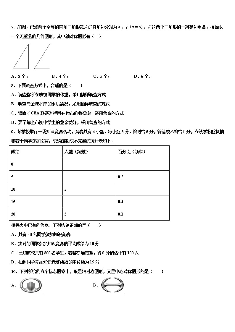 2021-2022学年山东省邹城八中学十校联考最后数学试题含解析第2页