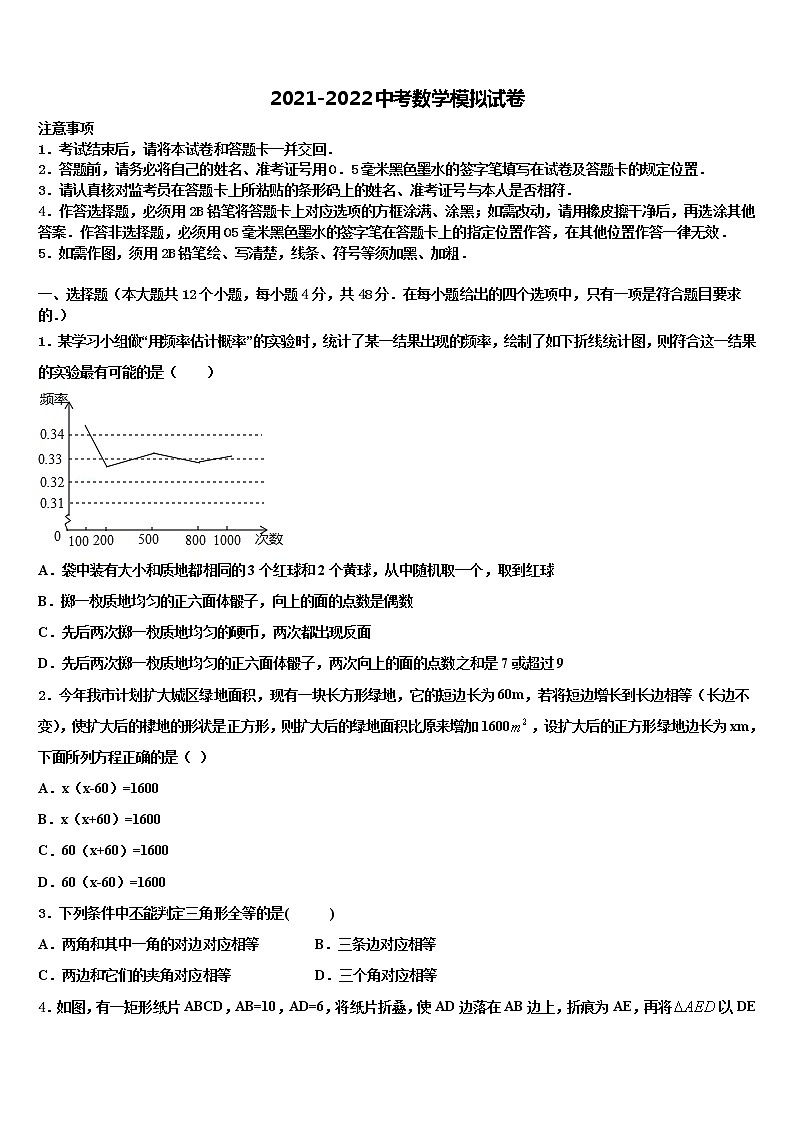 2021-2022学年四川省德阳市重点名校初中数学毕业考试模拟冲刺卷含解析第1页