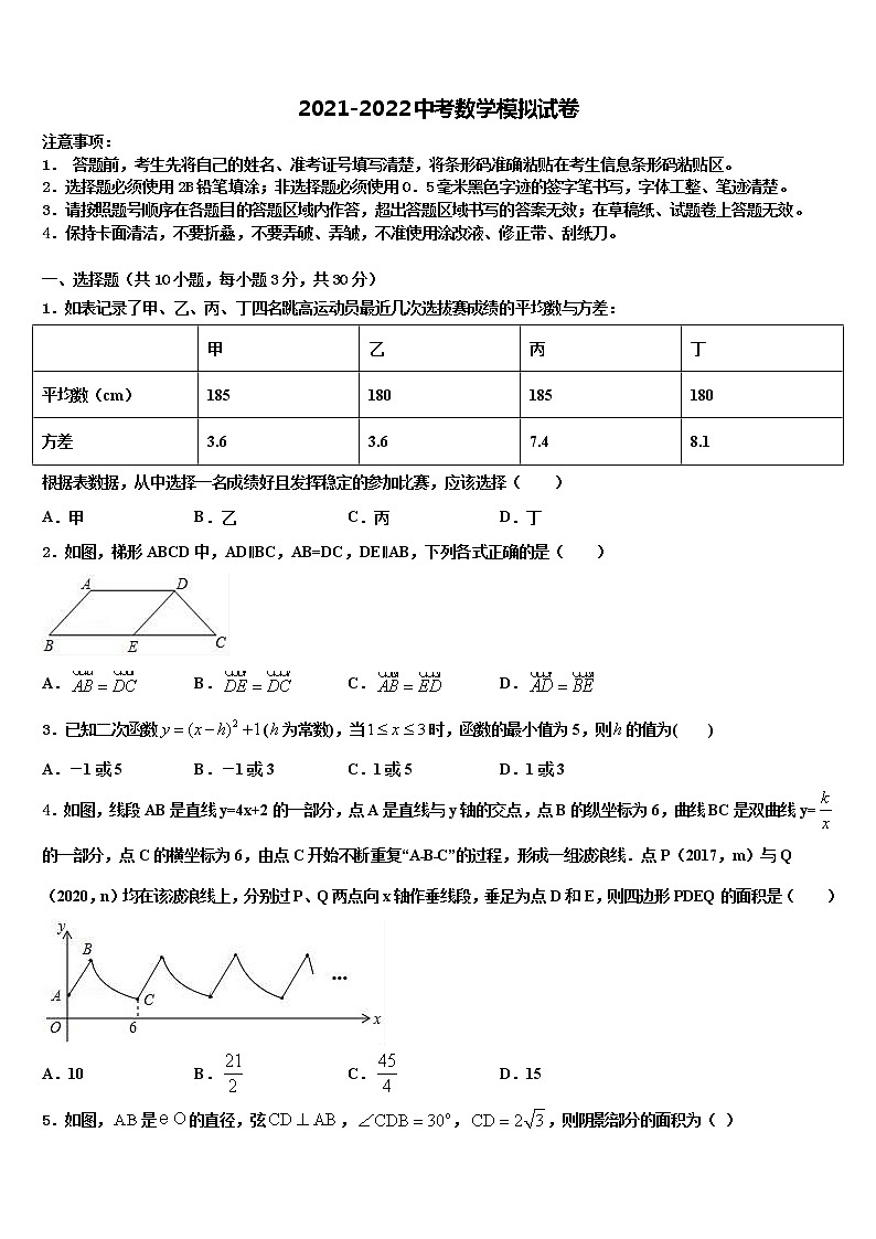 2021-2022学年上海市闵行区24校联考中考三模数学试题含解析01