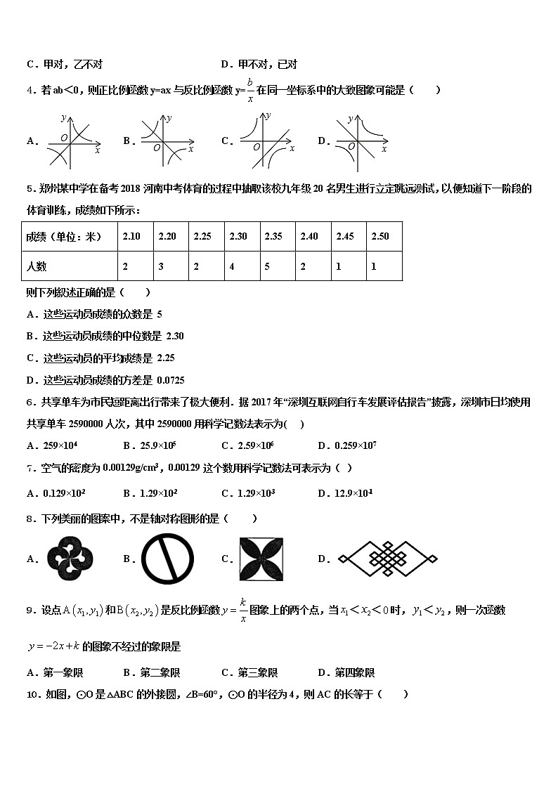2021-2022学年云南省昭通市昭阳区达标名校中考四模数学试题含解析02