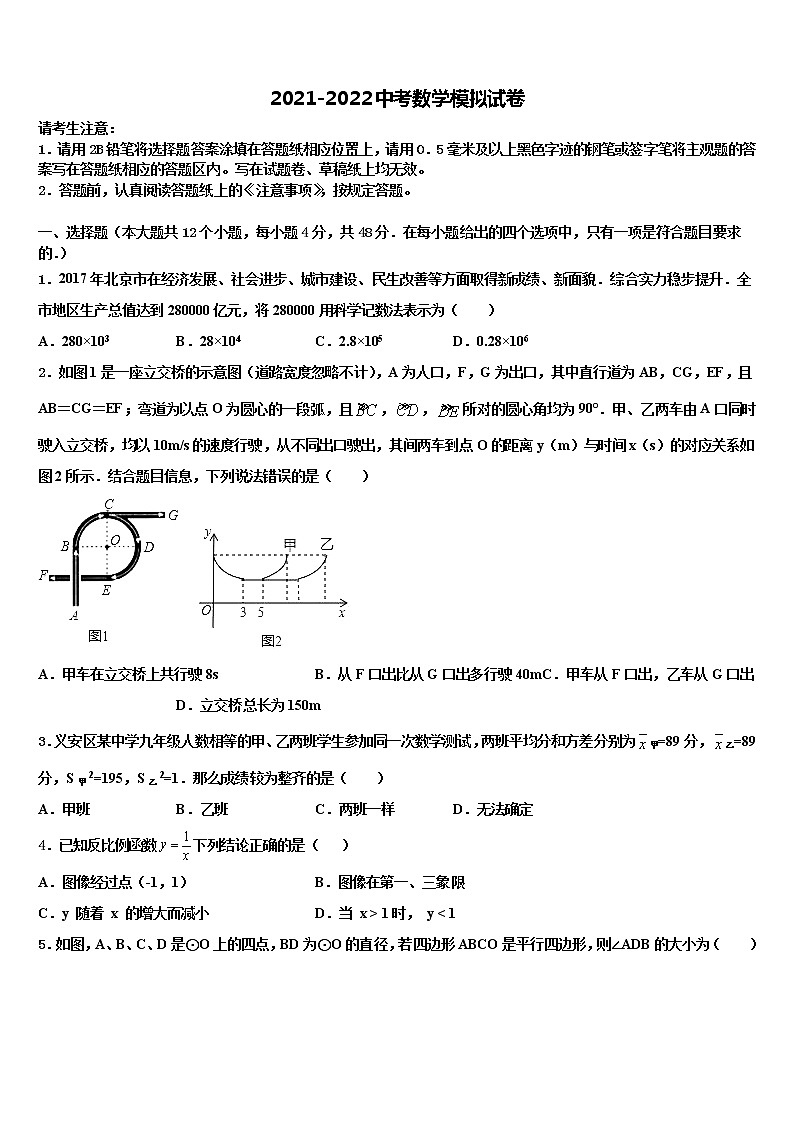 2022届安徽淮北市市级名校中考数学押题试卷含解析01