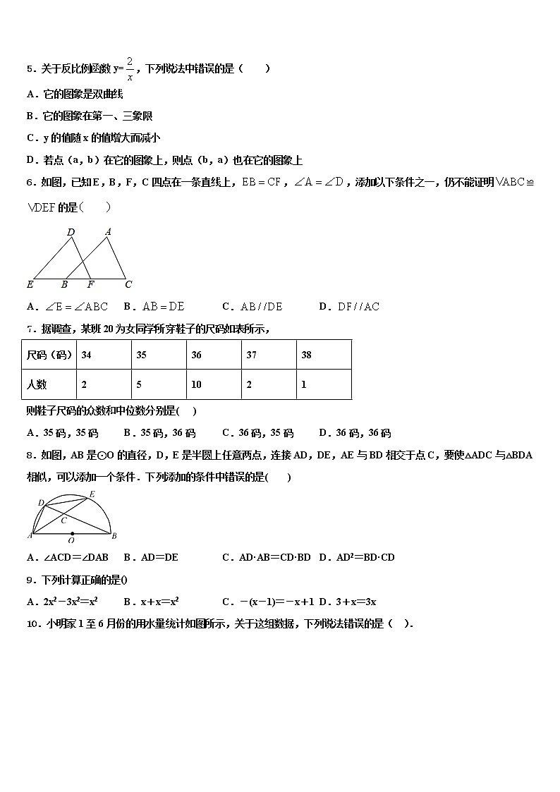 2021-2022学年山东省无棣县重点中学中考数学模拟试题含解析02
