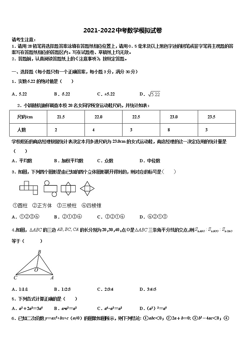2021-2022学年四川省中考五模数学试题含解析第1页