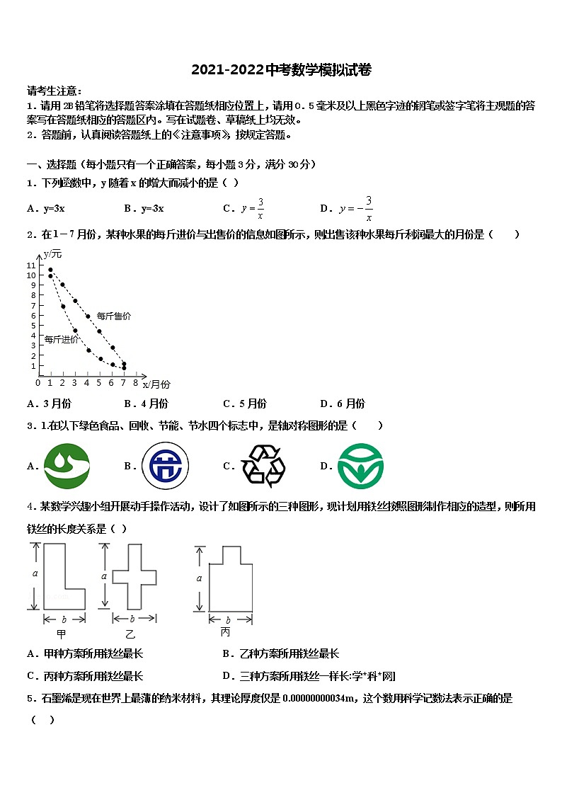 2022届甘肃省张掖市城关初中中考数学仿真试卷含解析第1页